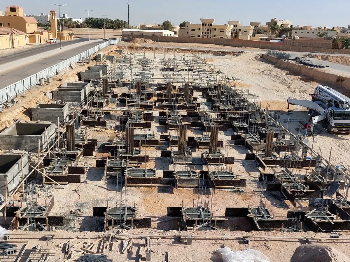 Aerial view of compound foundations works