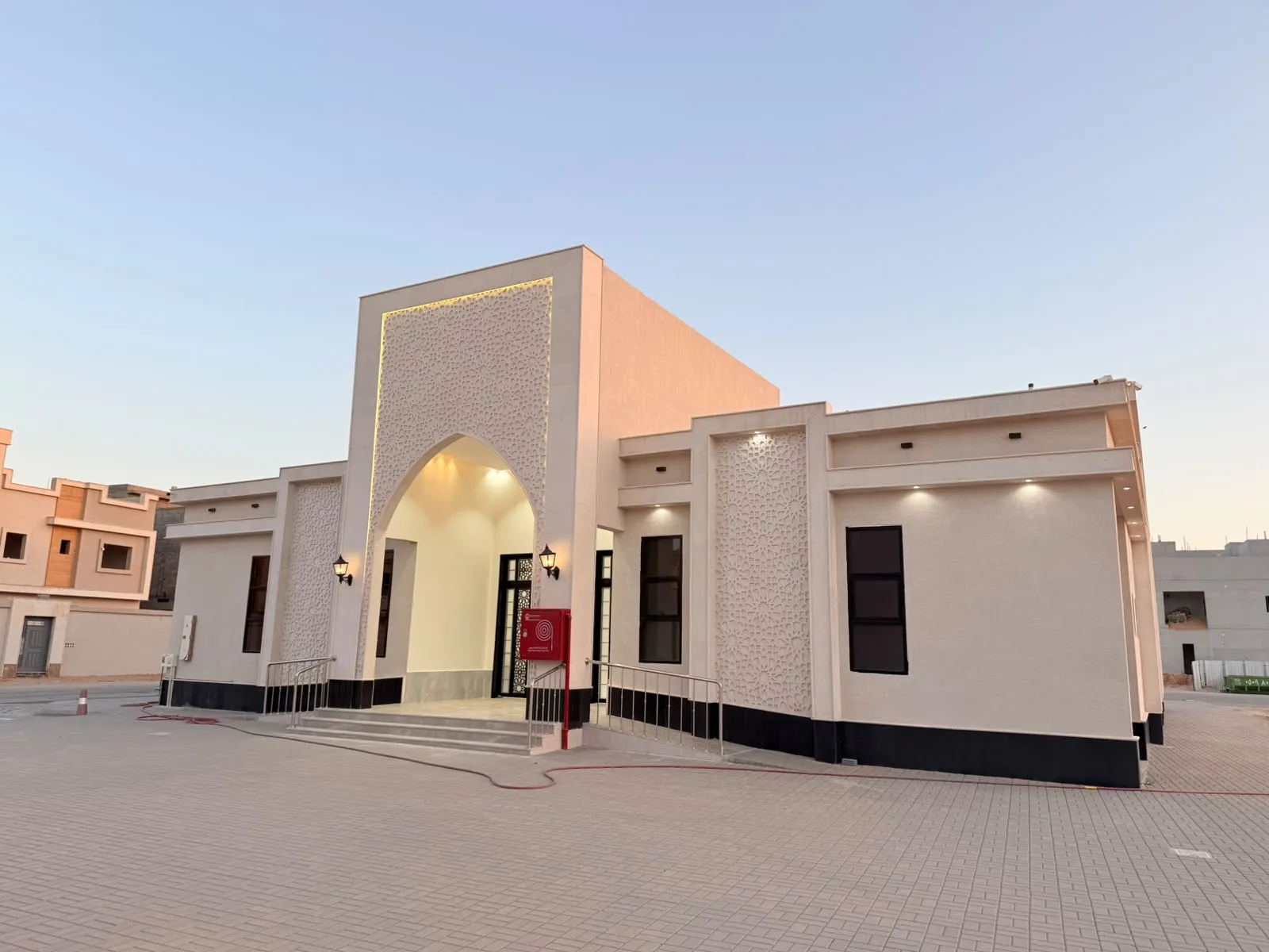 Mosque entrance with Islamic pattern arch