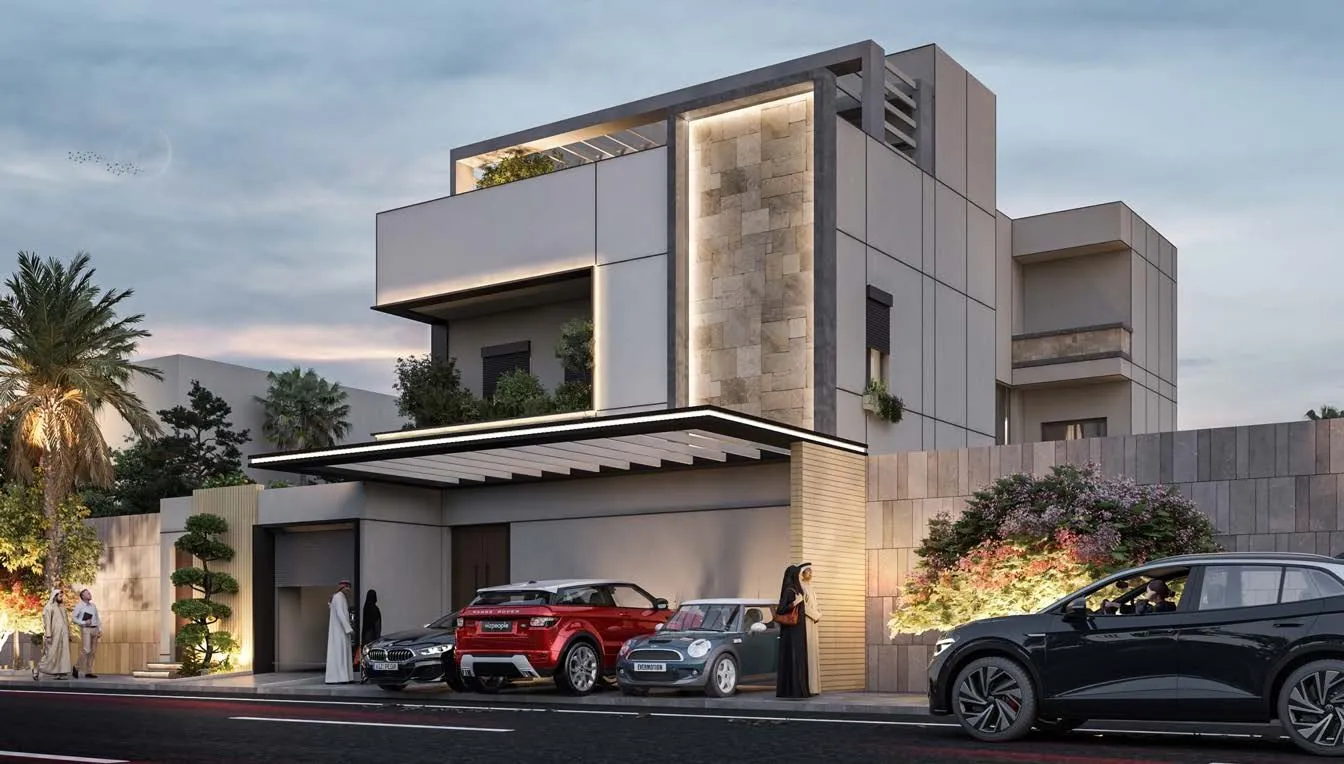Modern villa exterior render